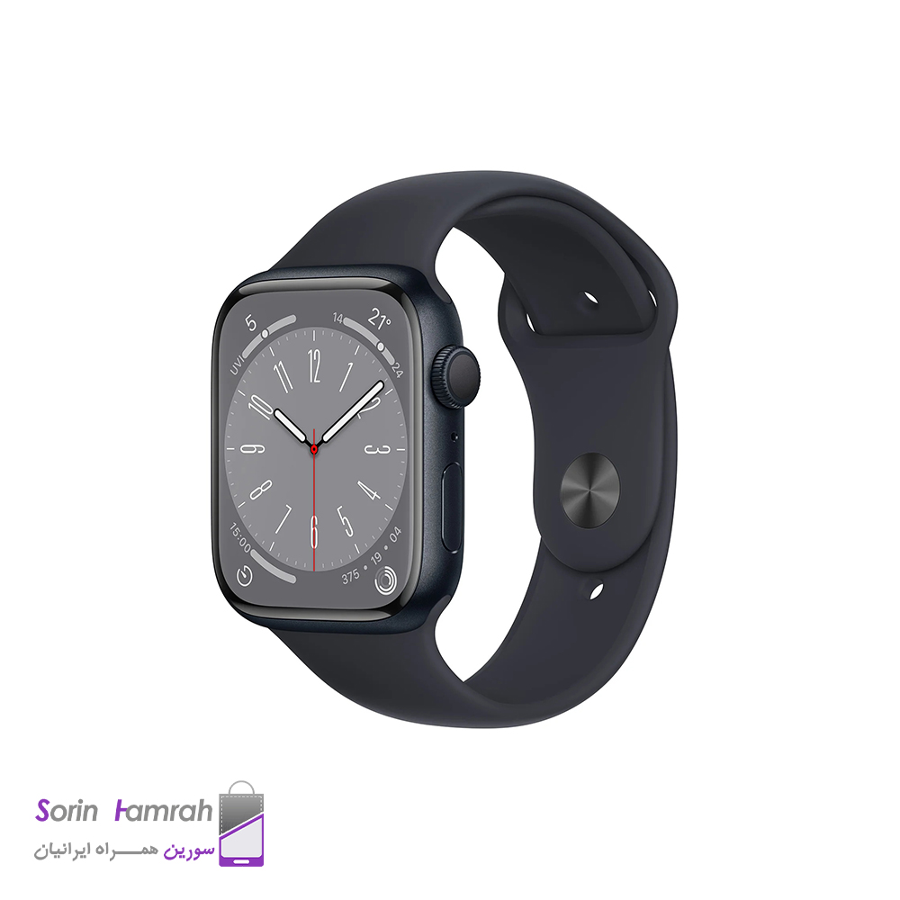 اپل واچ سری 8 مدل 41mm بدنه آلومینیوم با بند سیلیکونی.